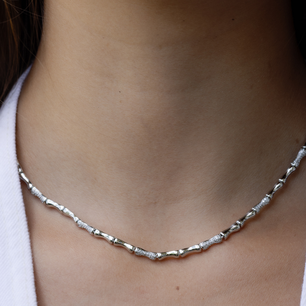 Bamboo Pave Necklace - Silver