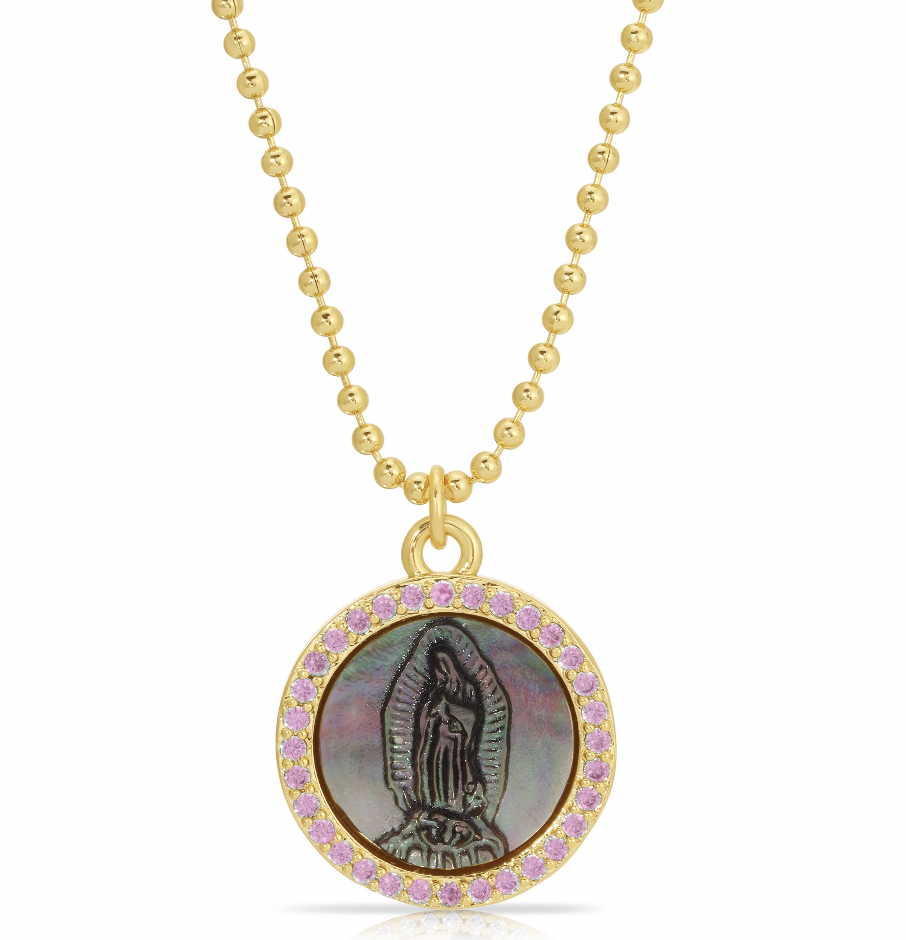 Petite Mother Mary Necklace - Black Pearl