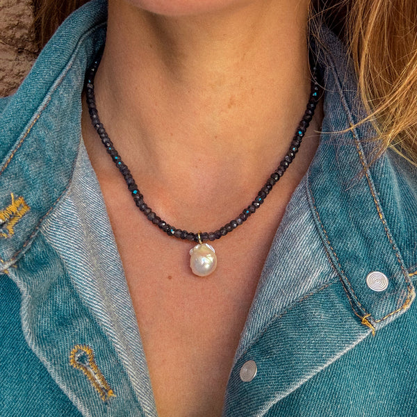 Treasured Pearl Necklace -Iolite