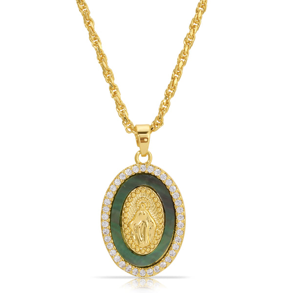 Holy Mother Mary Necklace - Black Pearl