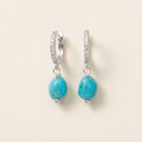 Sleeping Beauty Turquoise drop Huggies- Silver