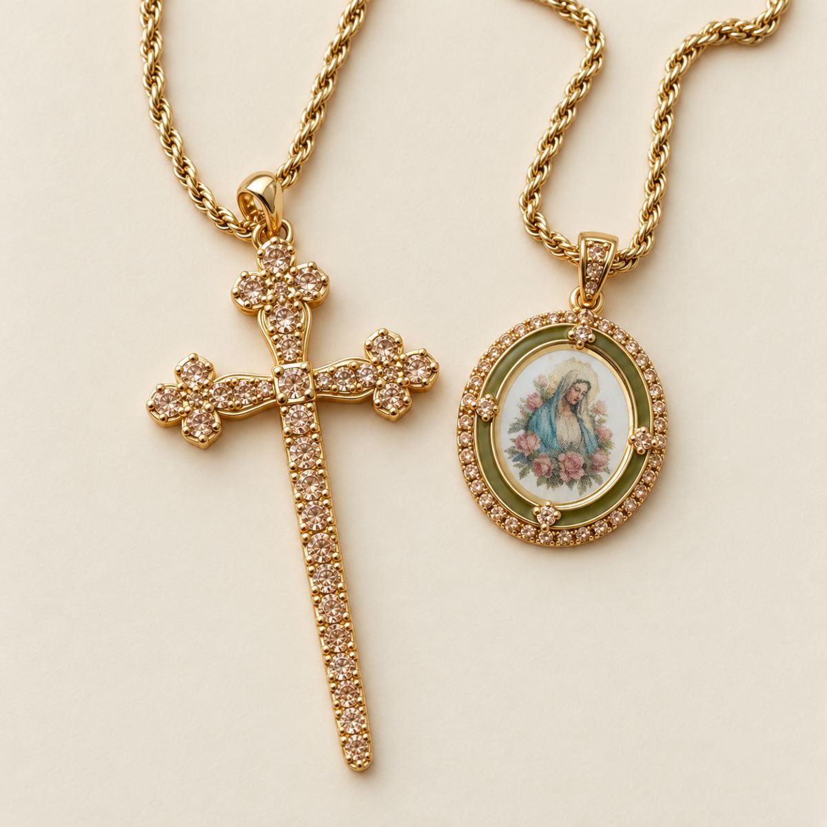 Athena Cross Necklace - Champagne CZ