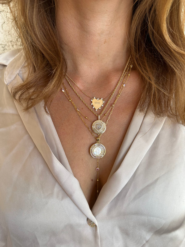 Bezel Gemstone Lariat - Pink
