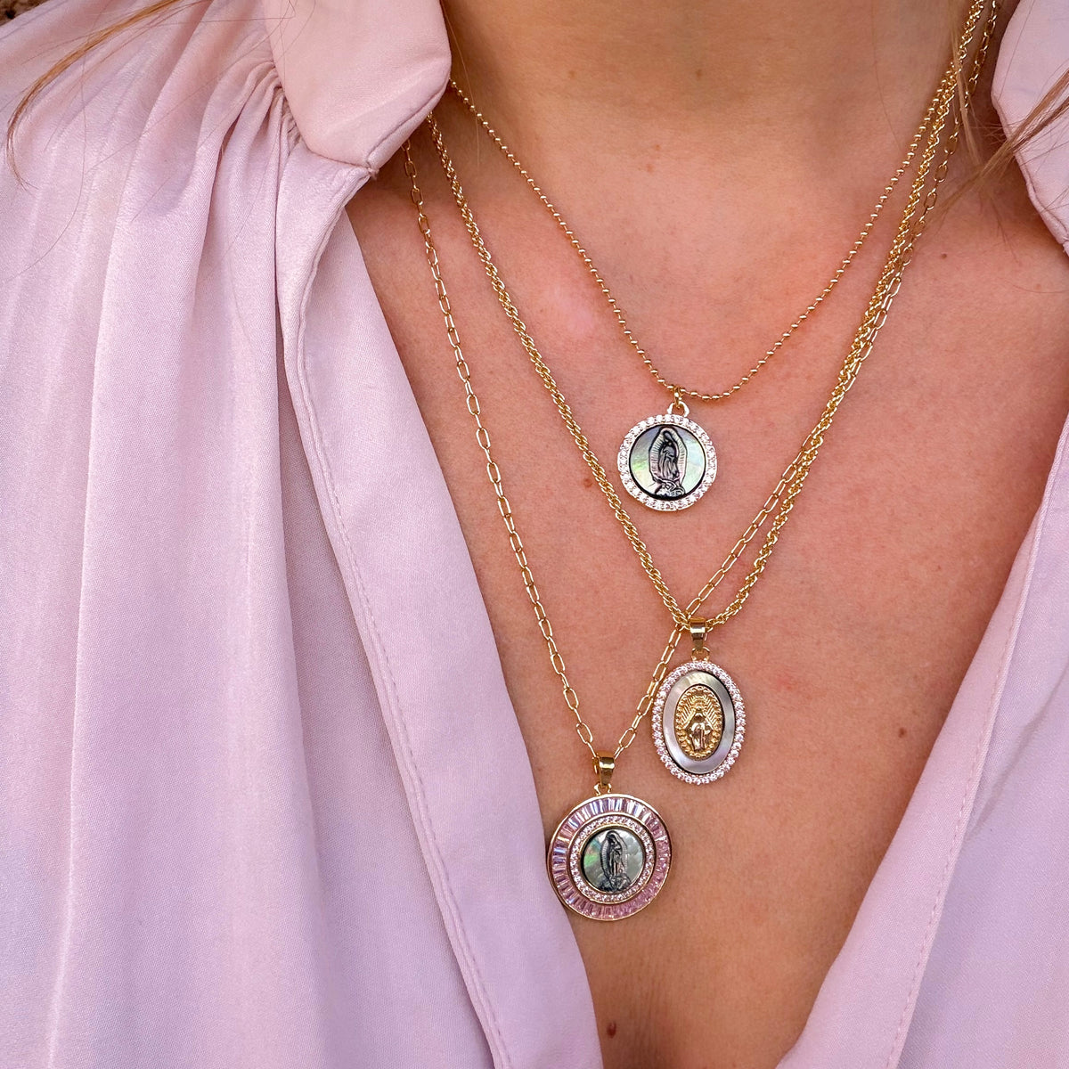 Petite Mother Mary Necklace - Black Pearl