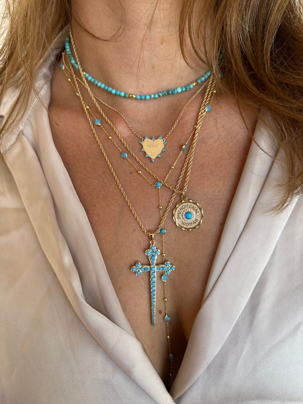 Bezel Gemstone Lariat - Turquoise
