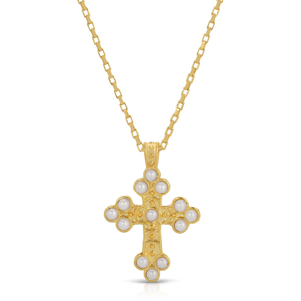 Elizabeth Pearl Cross Necklace