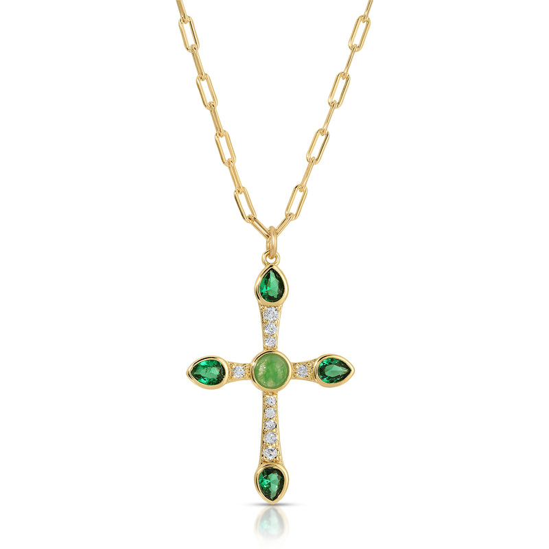 Camille Cross Necklace - Green Jade