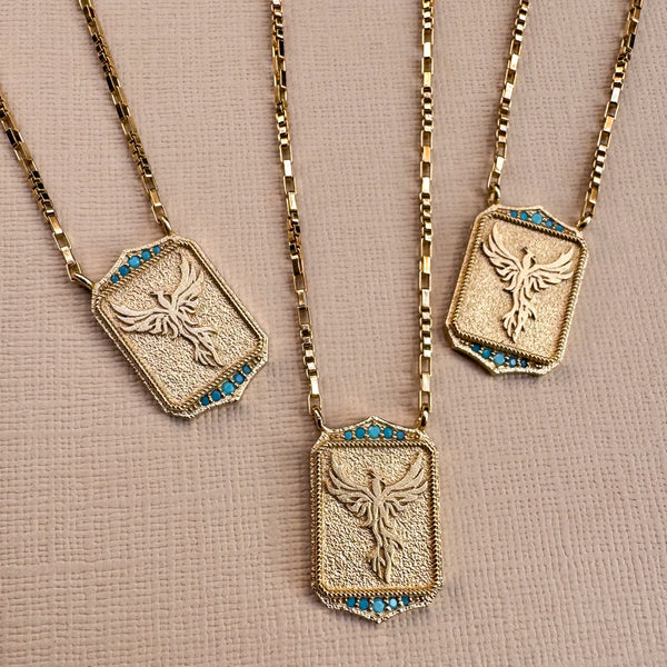 Phoenix Rising Shield Necklace - Turquoise