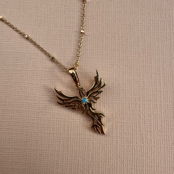 Phoenix Rising Charm Necklace -Turquoise