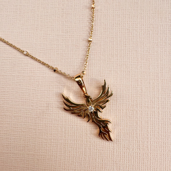 Phoenix Rising Charm Necklace - white