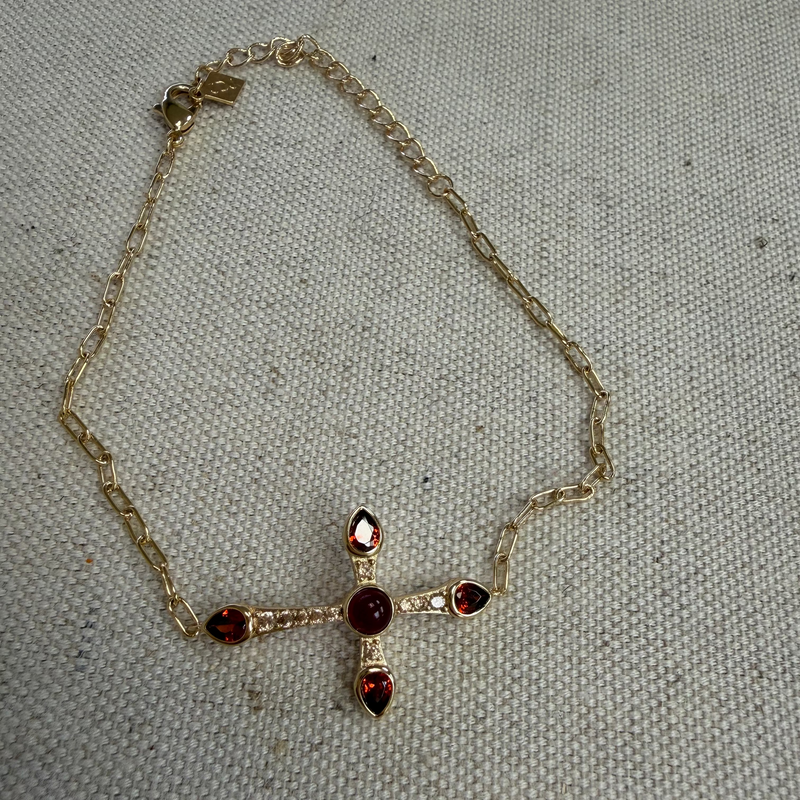 Camille Cross Bracelet - garnet