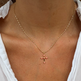 Bezel Stone Cross Necklace - Pink