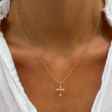 Bezel Stone Cross Necklace - Pearl