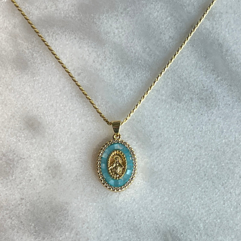 Holy Mother Mary Necklace in Turquoise