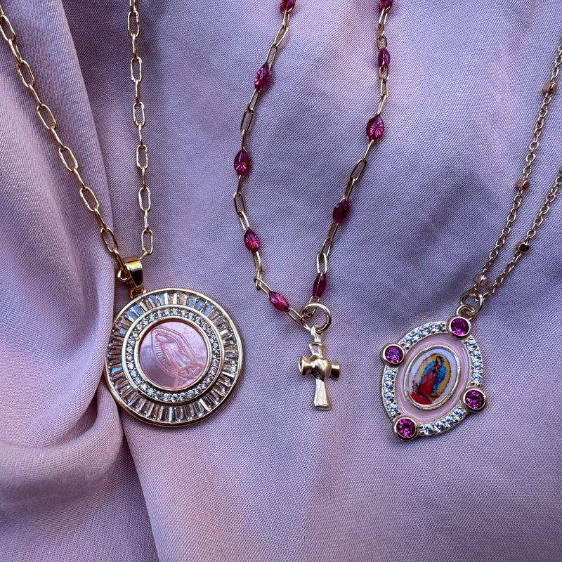 Mother Mary Necklace - Pink Shell