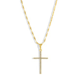 CZ Cross Whisper Necklace - Gold