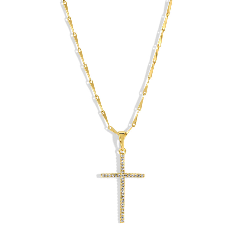 CZ Cross Whisper Necklace - Gold