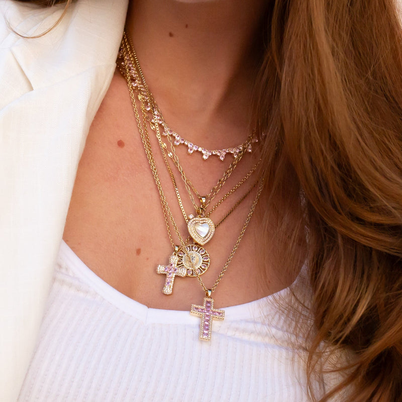 Donatella Cross Necklace - Pink
