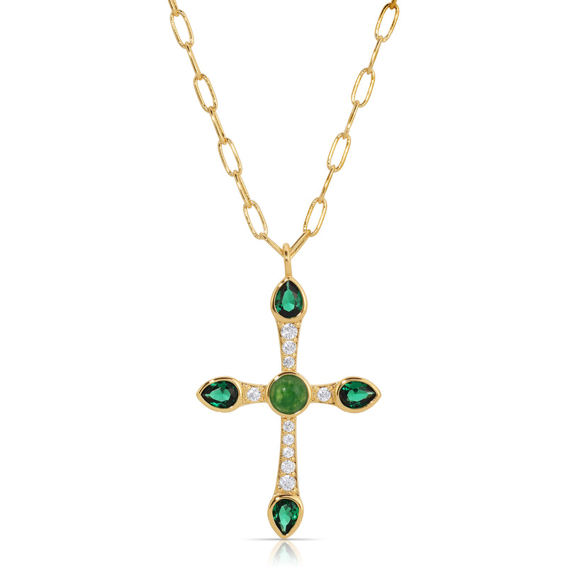 Gold-tone Ornate Cross Pendant Pearl Multi-Strand Necklace | Icing US