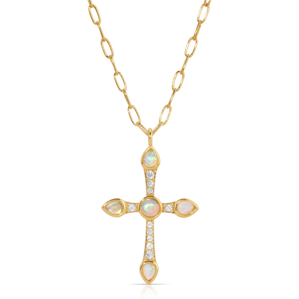 Camille Cross Necklace - Opal