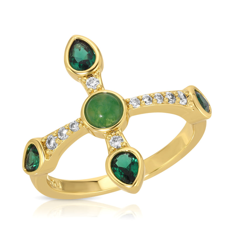 Camille Cross Ring - Green Jade