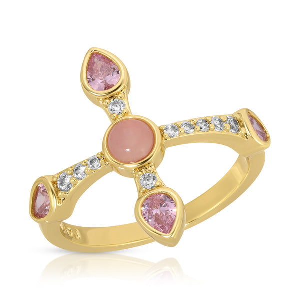 Camille Cross Ring - Pink Opal