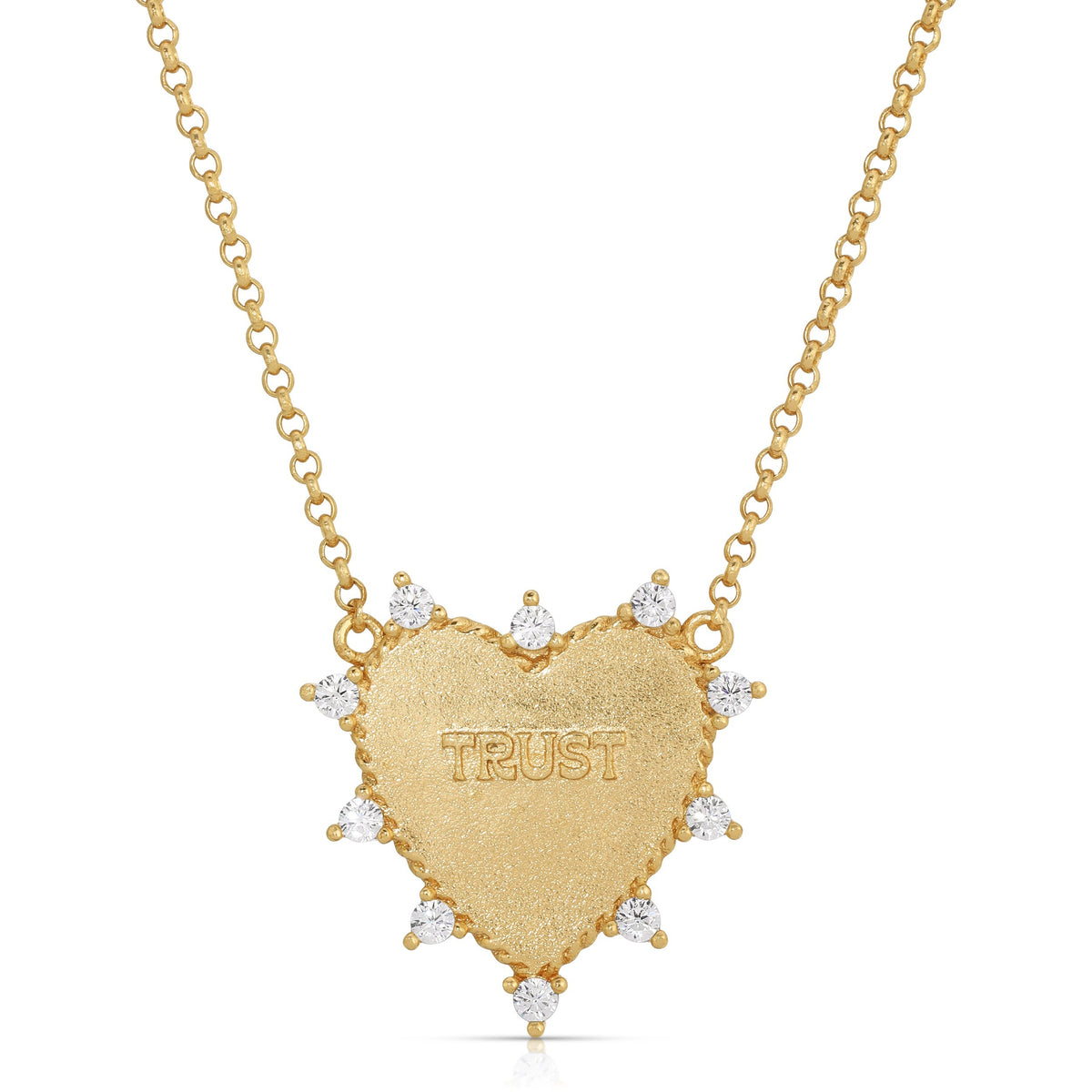 Heart of Trust gold heart necklace on a clean studio background