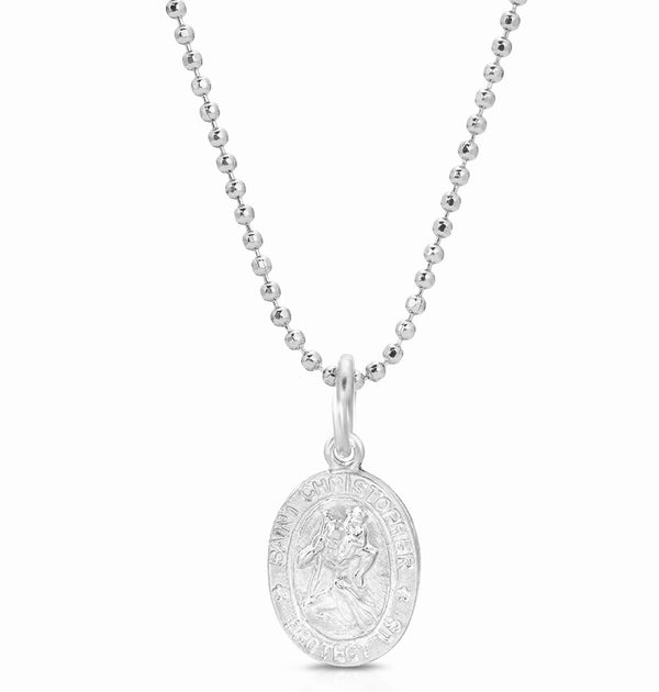 Mini Saint Christopher Charm Necklace - Silver
