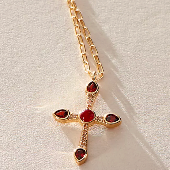 Camille Cross necklace- Garnet