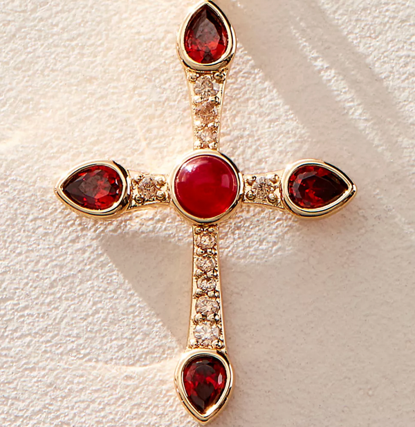 Camille Cross necklace- Garnet
