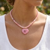 Pink Opal Carved Heart Necklace