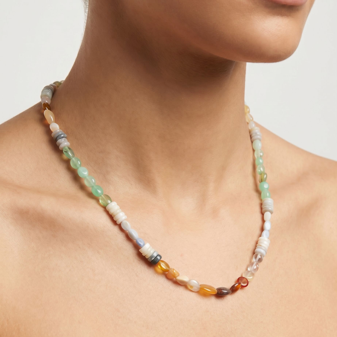Rainbow Opal Nugget & Heishi Layering Necklace