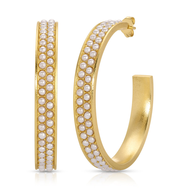 Bali Beaded Double Row Hoop - Pearl