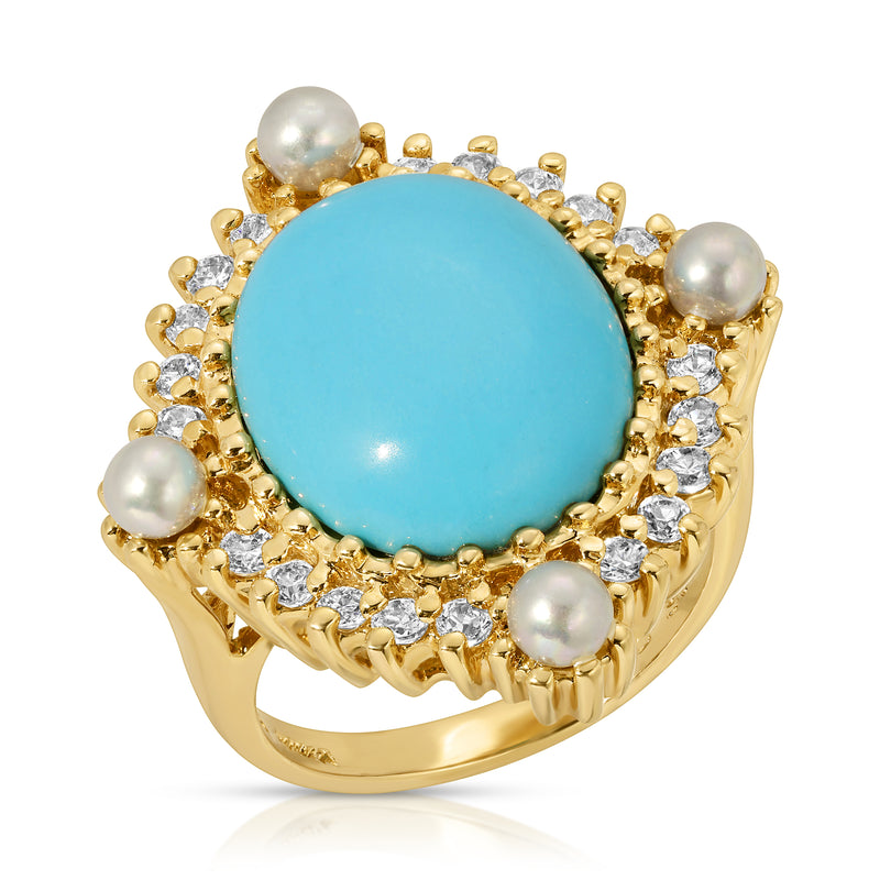 CYBER MONDAY EXCLUSIVE - OOAK VINTAGE RING - Turquoise, Pearl and CZ