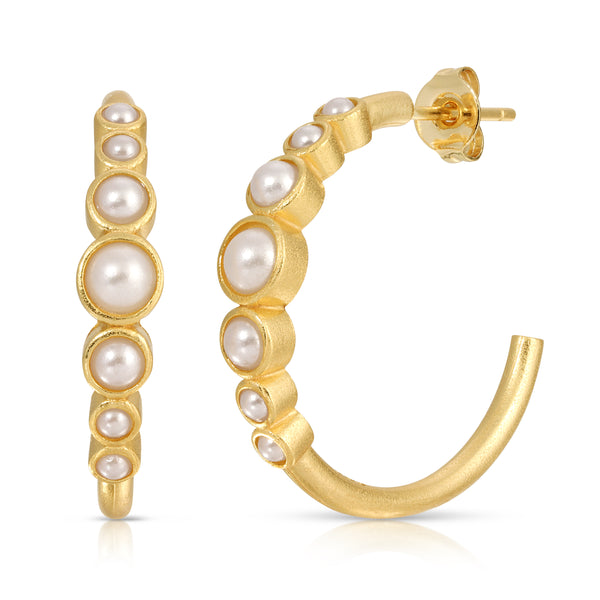 Lucky Stone Hoop in Pearl