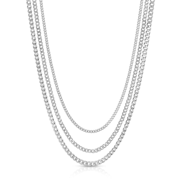 Rayna Cuban Link Trio Necklace- Silver