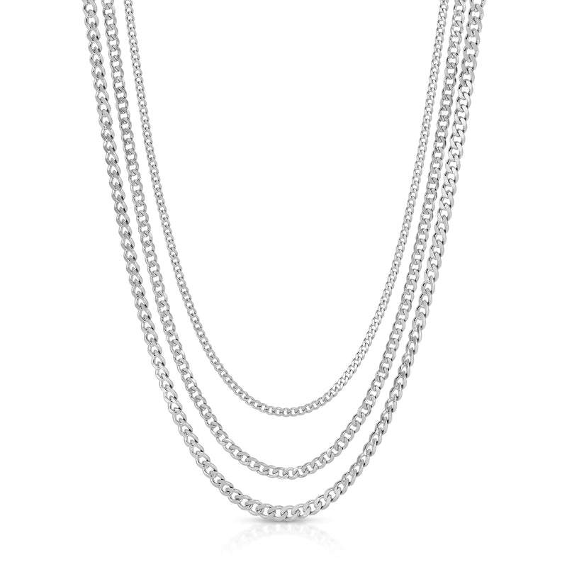 Rayna Cuban Link Trio Necklace- Silver