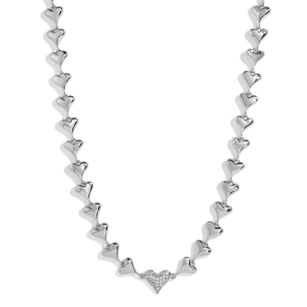 Mariah Pave Heart Necklace - Silver