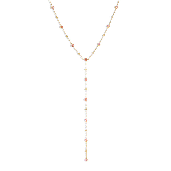 Bezel Gemstone Lariat - Pink