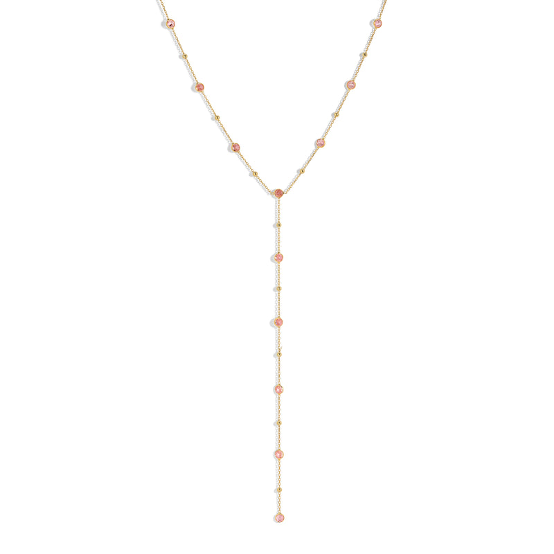 Bezel Gemstone Lariat - Pink