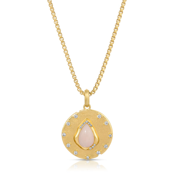 Luster Medallion Necklace - Pink Opal