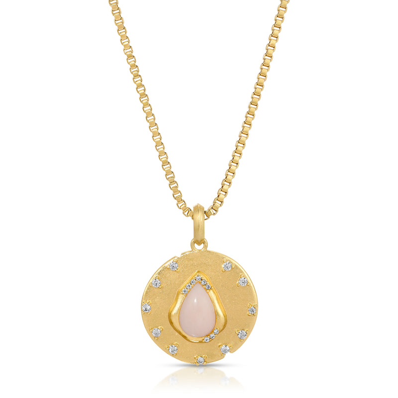 Luster Medallion Necklace - Pink Opal