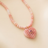 Pink Opal Carved Heart Necklace