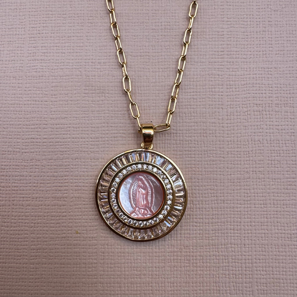 Mother Mary Necklace - Pink Shell
