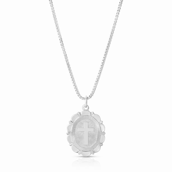 Scalloped Cross Necklace - Silver