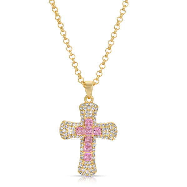 Donatella Cross Necklace - Pink