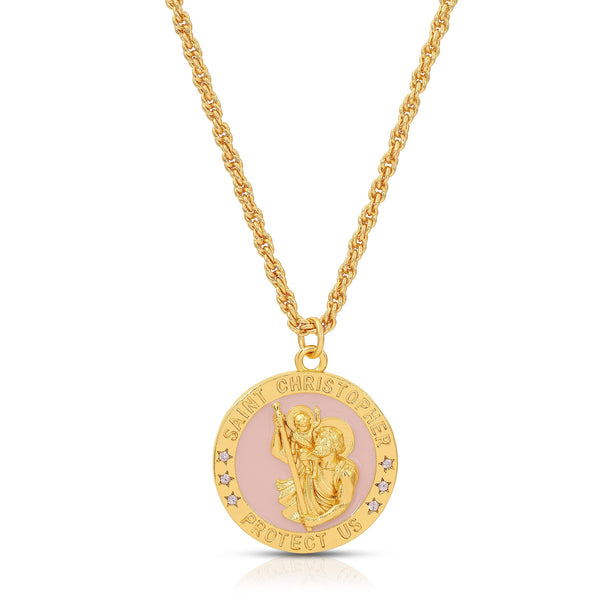 Saint Christopher Necklace - Pink