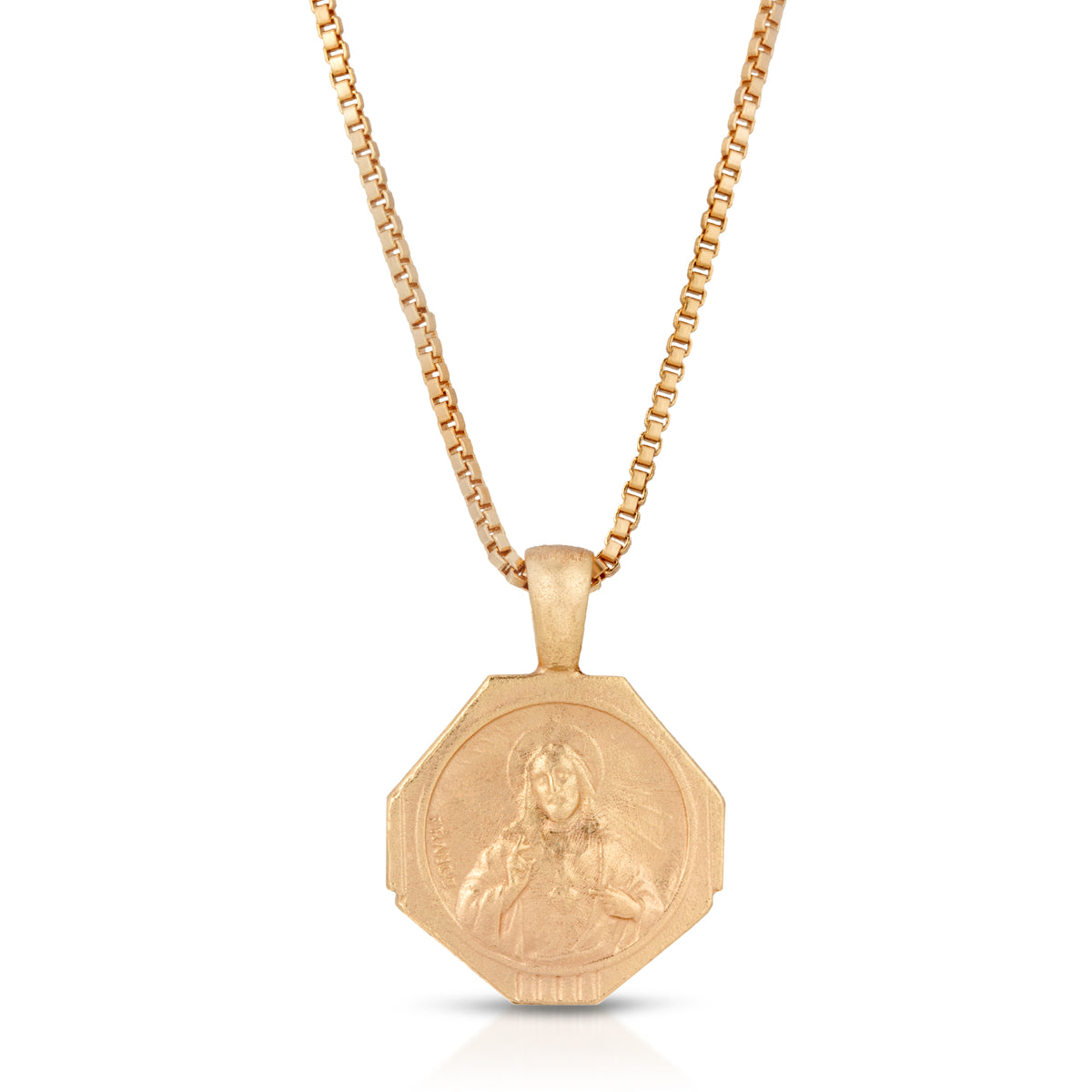 Reverse of the Sofia seafoam pendant with a raised depiction of Jesus