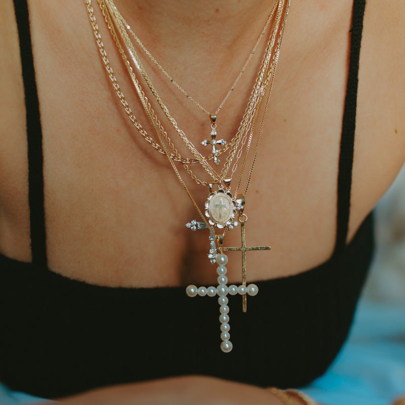 Diamond Pearl Cross Necklace – JadedBeauty.Co